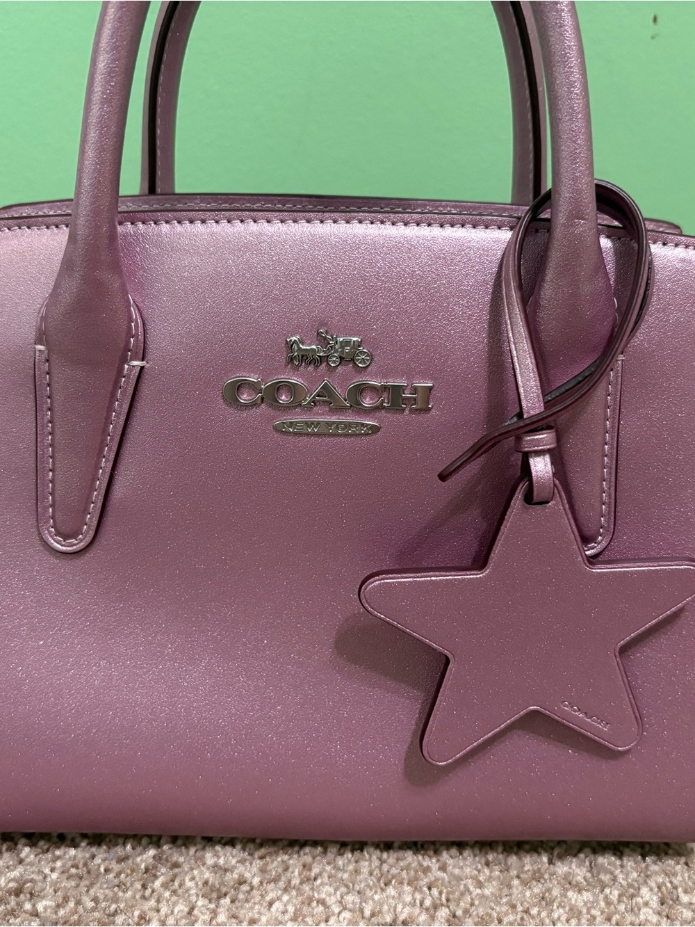 New COACH Metallic Coach Metallic Pink Charlie Carryall 28  Leather Satchel